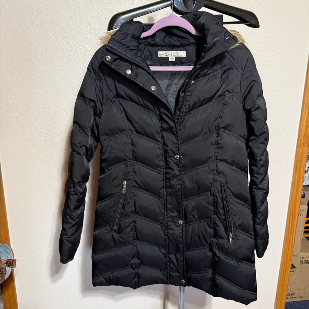 Kenneth Cole‎ Black Puffer Jacket with Fur Trim